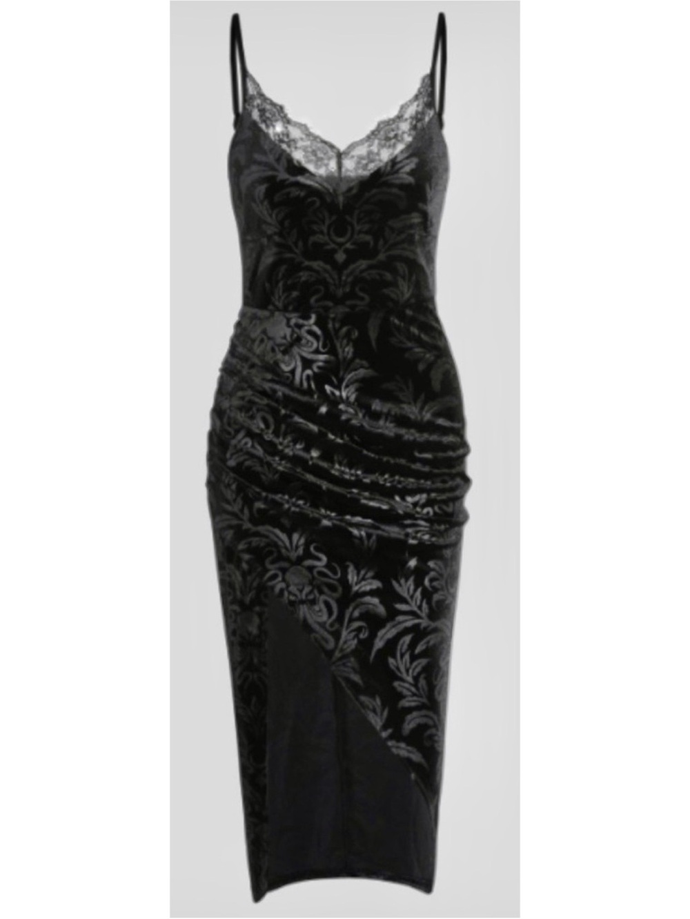 CIDER Black Floral Jacquard Lace Trim Slit Cami Slip Dress 2X